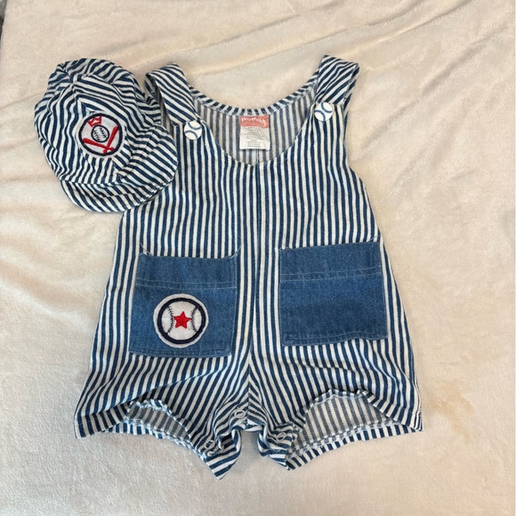 Hopscotch VTG vintage 90s baseball shorts romper overalls 6-9 months boy - Picture 1 of 4